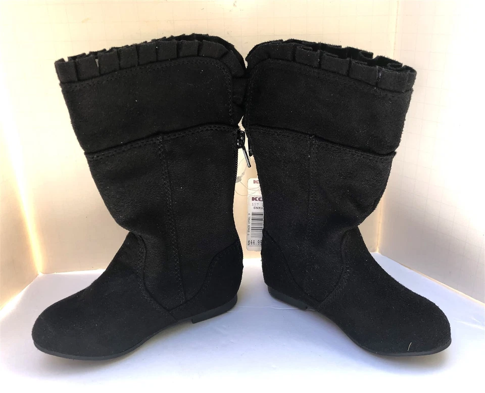 Botas Sonoma Mayla meia panturrilha criança menina tamanho 6 preto camurça sintética babados tops - Imagem 4 de 4