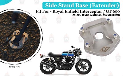 Silver Side Stand Base ''(Extender) Fit For Royal Enfield GT / Interceptor 650''