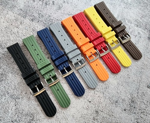 Genuine FKM Rubber Waffle Watch Strap Band Retro Divers Waterproof 20mm 22mm UK - Picture 4 of 50