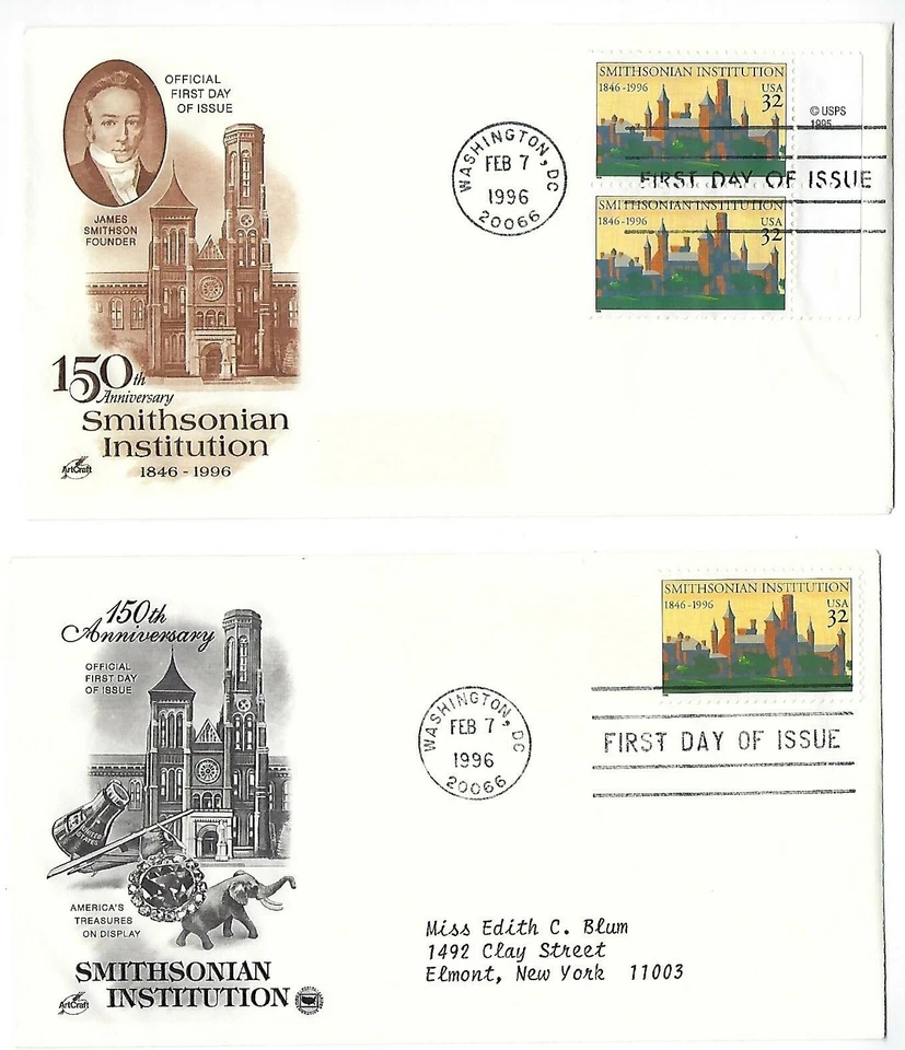 6 '96 FDCs Washington, Ernest E. Just, Smithsonian, Farley, SC#3058 3059 3140 - Image 2 of 4