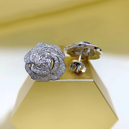 2Ct Round Cut Lab-Created Diamond Rose Shape Stud Earrings 14k White Gold Plated - Picture 3 of 6
