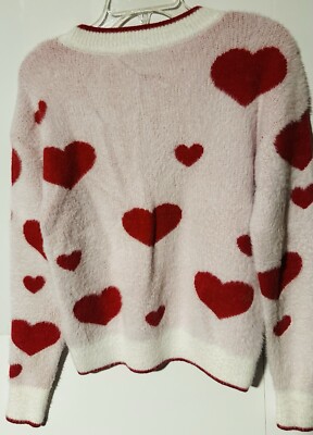 Nanette Lepore Womens Red Heart Pearl Print Valentine Pullover