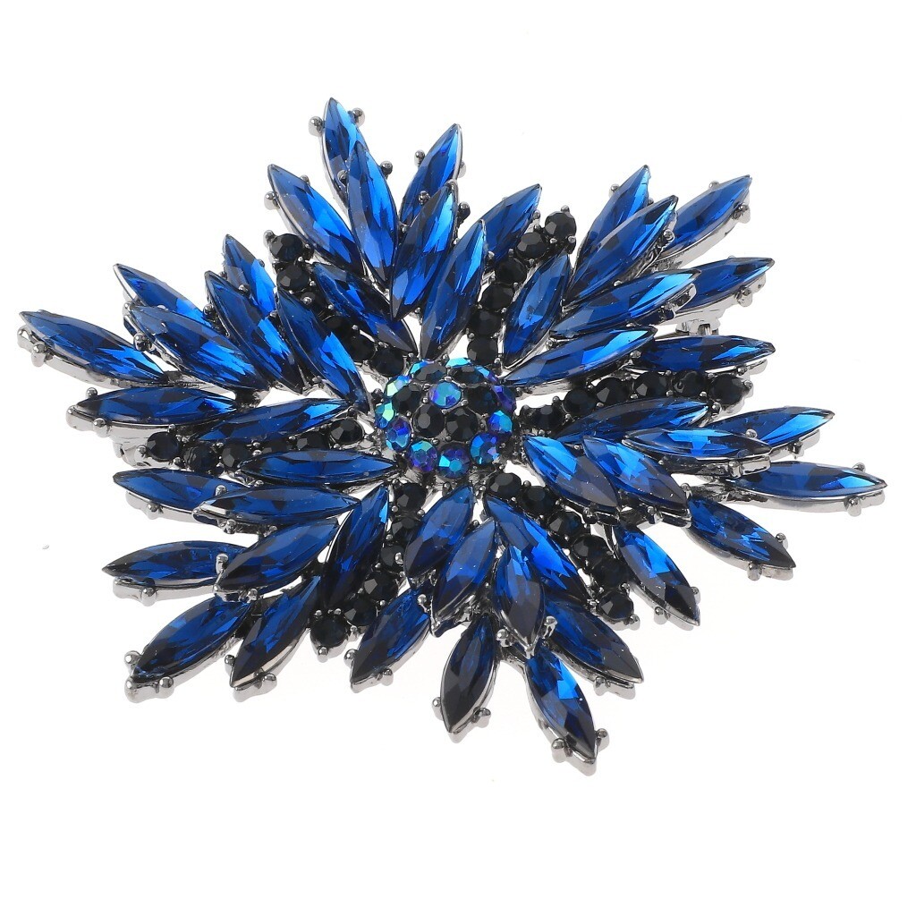 Hermatite Tone Metal Snow Flake Brooch with Rhinestone P1259-MON