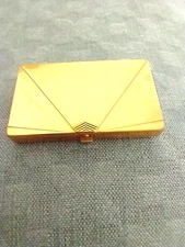 Vintage Gold Tone Houbigant Lipstick/Powder /Rouge Rectangle Mirror Compact