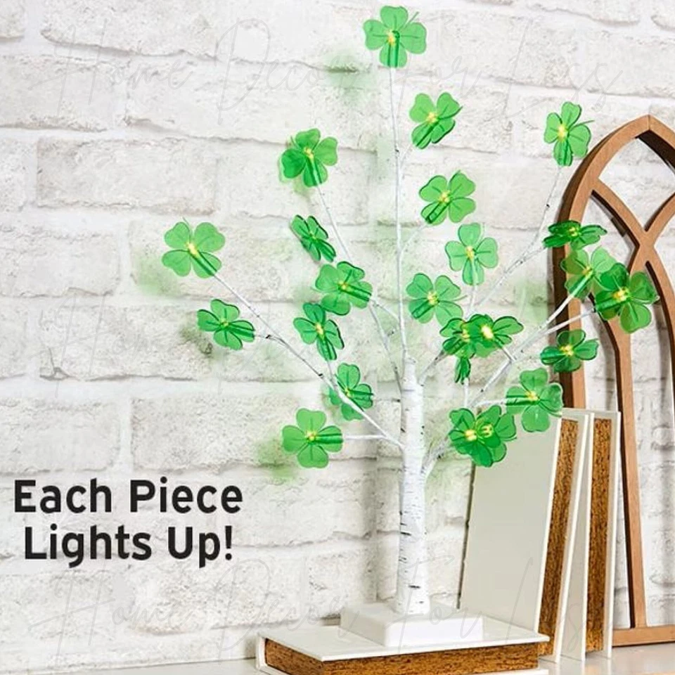 LED Lighted Green Shamrock Tree Lamp St Patricks Day Table Centerpiece Decor - Image 3 of 4