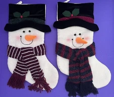 Set of 2 Adorable 3D Snowmen w/ Scarves Christmas Stockings 17” SALE!