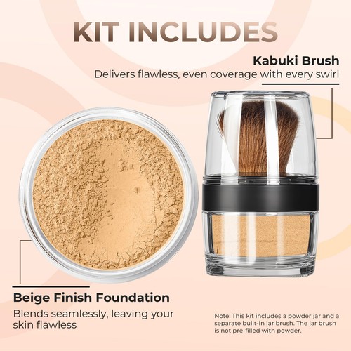 KABUKI JAR BRUSH & FOUNDATION Kit Mineral Makeup Full Size Set Bare Face Matte - 第 15/144 張圖片