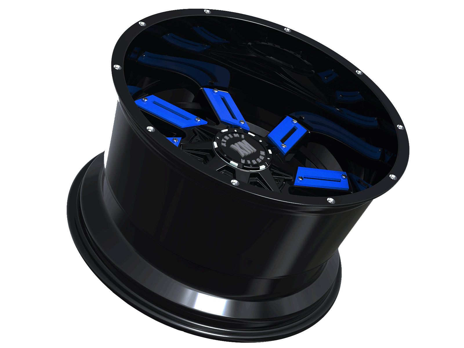 (4) FOUR 22'' XTREME MUDDER XM319 22X12 OFF ROAD WHEEL RIMS BLACK BLUE