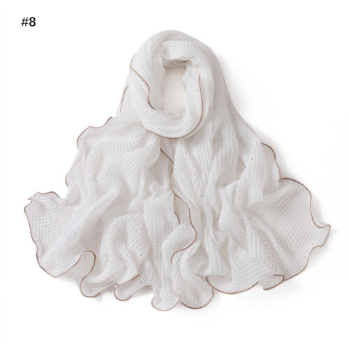 Muslim Women Crinkle Long Scarf Solid Color Shawl Head Wrap Islamic Headscarf - Picture 28 of 32