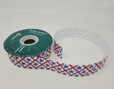 Berwick Flora-Satin Checkered Star USA Patriotic Craft Ribbon 1-7/16" x 50 YD