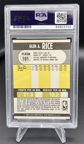 1990 GLEN RICE Fleer #101 RC CARD PSA DNACertified AUTOGRAPH MIAMI HEAT - Picture 2 of 2
