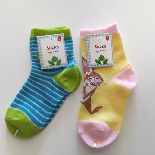 Made for Retail Kids Frog Rabbit Socks Size 5-6.5 Blue Stripe Yellow 2 Pair - Picture 4 of 4