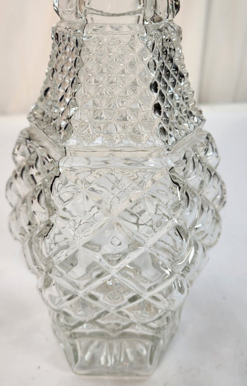 Vintage Liquor Decanter MCM Diamond Pattern Glass Clear Barware Cocktail