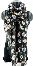 DAY OF THE DEAD DIA DE LOS MUERTOS SUGAR SKULL BLACK SCARF 40" X 72"
