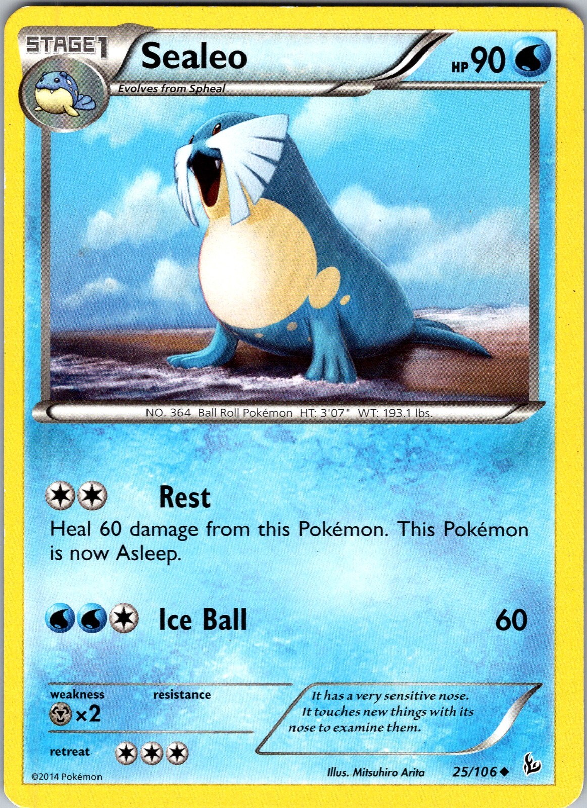 Pokemon TCG Sealeo XY Flashfire 25/106 Regular Uncommon Card LP-NM
