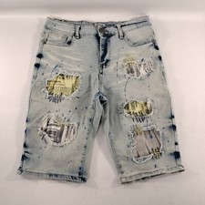 Rock Salt Distressed Paint Patch Blue Denim Jean Shorts Mens Size 32