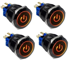4pcs 25mm AMBER LED Waterproof Black Stainless Steel Push POWER Button Switch 