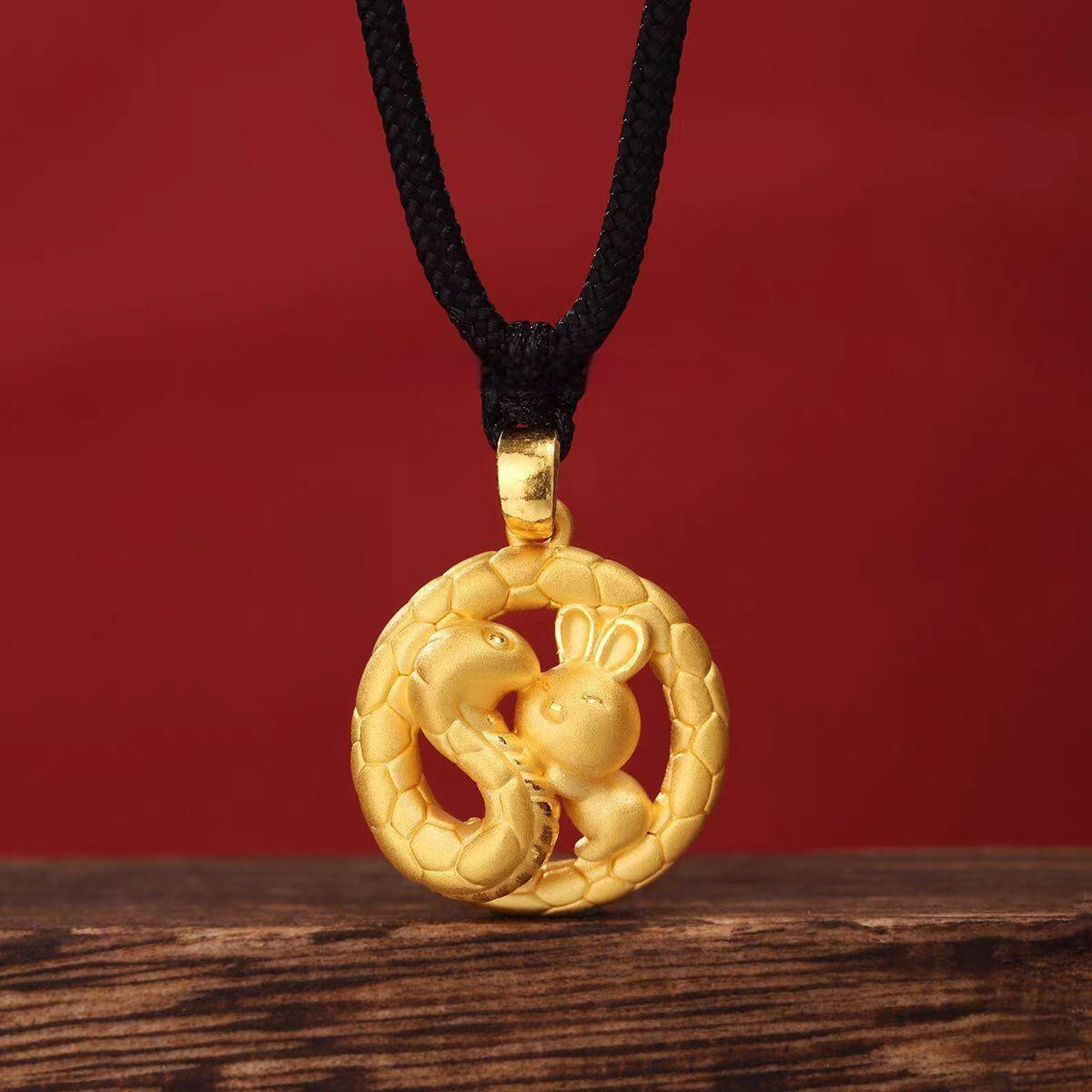 1pcs Pure 999 24K Yellow Gold Women 3D Lucky Snake Rabbit Pendant 