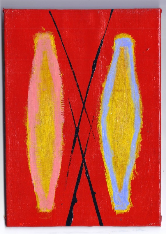 HERS AND HIS Painting 5x7 Abstract Goth Surrealism Acrylic Canvas Sarcophagi