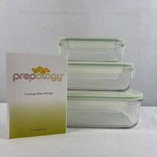 Prepology 3-Piece Glass Snap-On Locking Airtight Food Storage Containers NEW