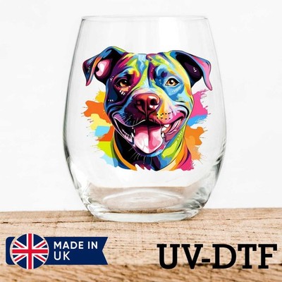 Bunter Pitbull Hund 8 Stück UV DTF Aufkleber - Glas Laptop Becher Tasse kq507