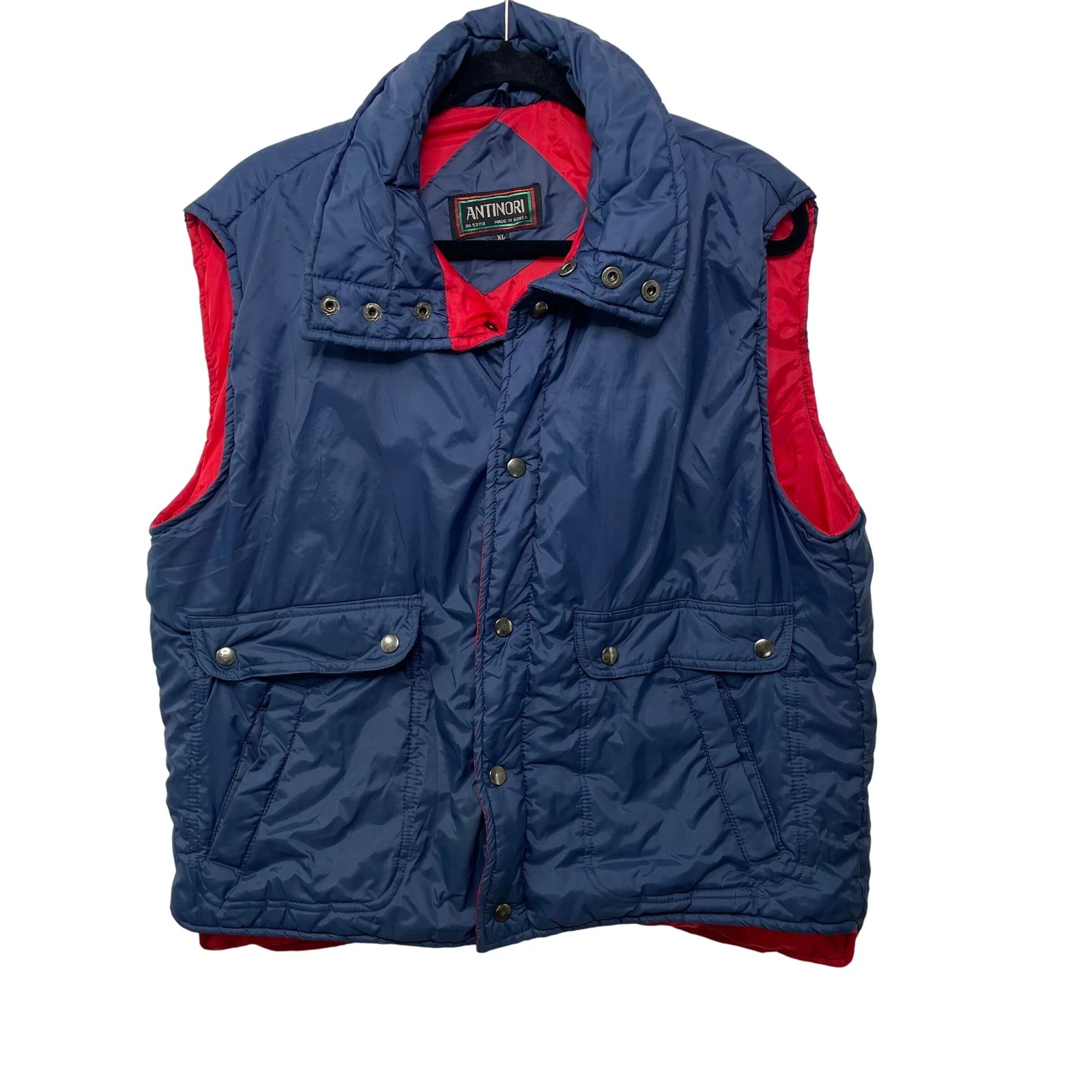 Vintage Antinori Mens XL Puffer Vest Blue Red Quilted Gorp Outdoor Utility Hike