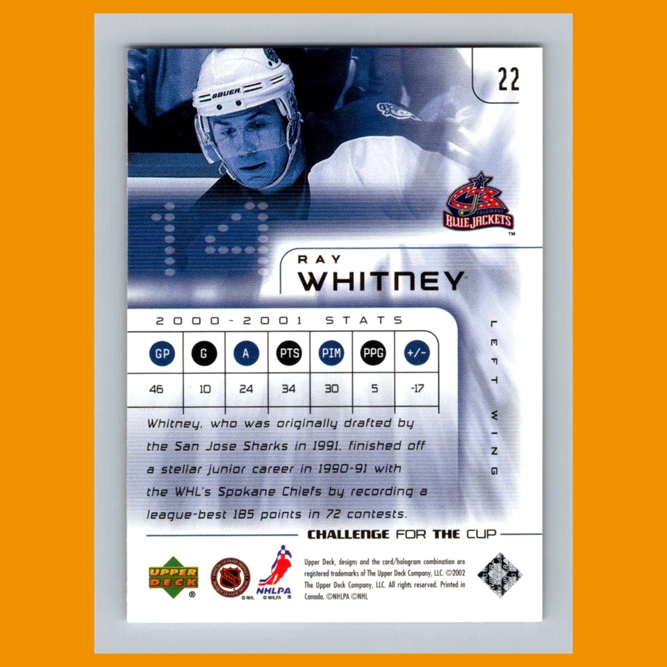 Ray Whitney #22 2001-02 Upper Deck Challenge for the Cup Columbus Blue Jackets - Image 2 of 3