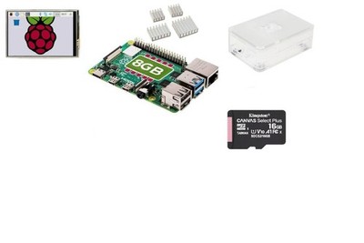 Bundle Raspberry Pi 4 8GB, 3,5'' LCD, 16GB Karte, Gehäuse, Netzteil, Kühlkörper