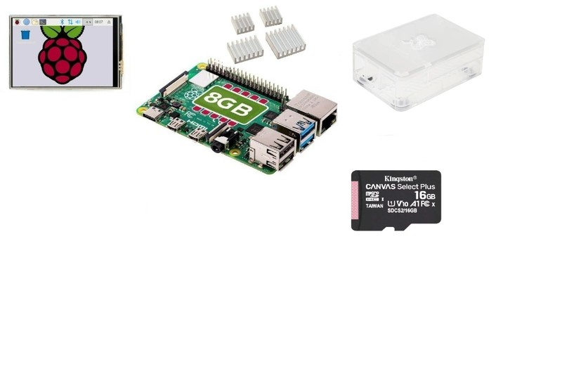 Bundle Raspberry Pi 4 8GB , 3.5" LCD, 16 Gb Card, Case, Power Supply, Heatsink
