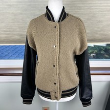 Steve Madden Florence Mixed Media Oversized Bomber Jacket Academia Sherpa SZ XS