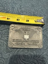 NRA Leadership Award Belt Buckle Silver Tone 1871-1982 USA Eagle Rifle Cowboy