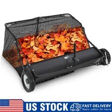 42" Tow Behind Leaf Sweeper 21 Cu. ft Hopper Lawn Yard Leaf Collector Adjustable