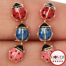 Estate 14K Yellow Gold Lady Bug Enamel Climber Stud Earrings 0.7 Grams NR