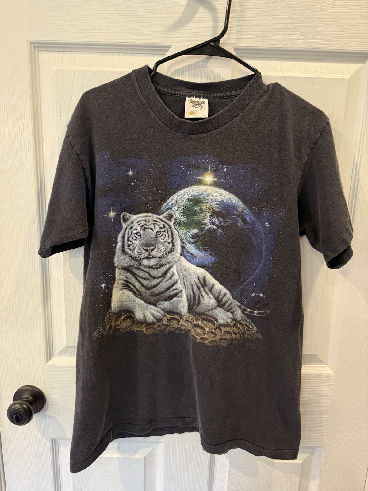 vintage 90's WHITE TIGER Nature Print T-Shirt LARGE L Stand Out Design old