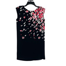 Ann Taylor Loft Petites Black Pink Abstract Floral Shift Dress SP Sleeveless