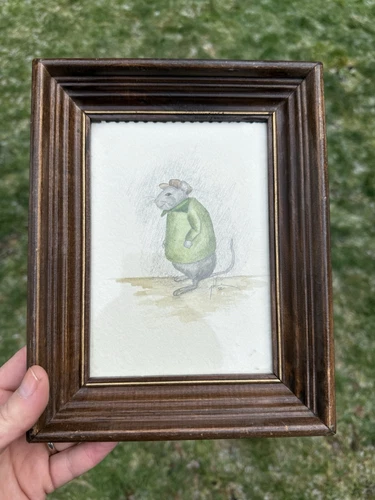 Vintage 82’ Anthropomorphic Mouse Pencil Sketch Drawing Amateur Artist Small