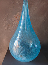 Gino Cenedese Murano Blue Bullicante Art Glass Drop Vase Huge 36cm Signed 4.35kg