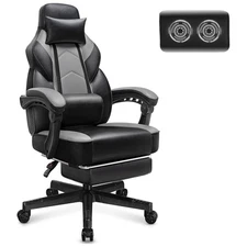 Meilocar Adjustable Gaming Chair w/Footrest, Massage Lumbar Support, Grey (Used)