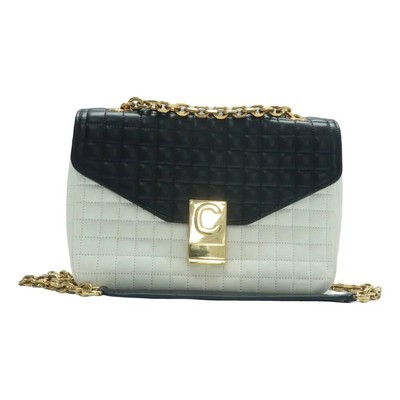 Celine C Bag White&Black Leather Shoulder Bag 878-032125