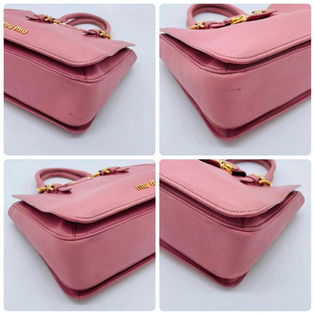 miu miu MADRAS borsa a mano pelle rosa oro ferramenta MMMc46
