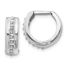 14k White Gold Round Cut Diamond Huggie Hoop Earrings L 14mm, W 5mm