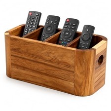 Acacia Wood Remote Control Holder, TV Remote Holder - 4 Compartment Remote