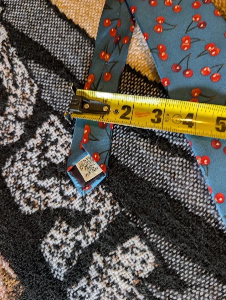 Vintage Gap Premium Mens Neck Tie Blue Cherry AOP 100% Silk - Image 4 of 4