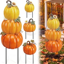 3 Pcs 34'' Fall Metal Stacked Pumpkin Yard Stakes Outdoor Decor Yellow
