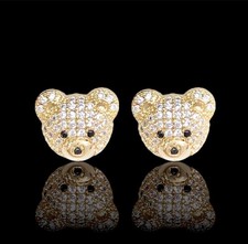 Gold Filled Pavé Crystal Bear Stud Earrings,...