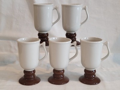 set of 5 Vintage Hall China Co footed Irish Coffee mugs, vitreous ceramic