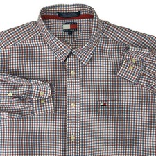 Vintage Tommy Hilfiger Plaid Button Down Shirt Men XL Red White Blue Long Sleeve