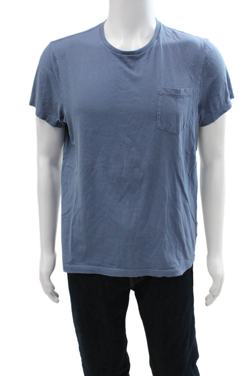 J Crew Mens Basic Short Sleeve Solid Blue 100% Co… - image 1