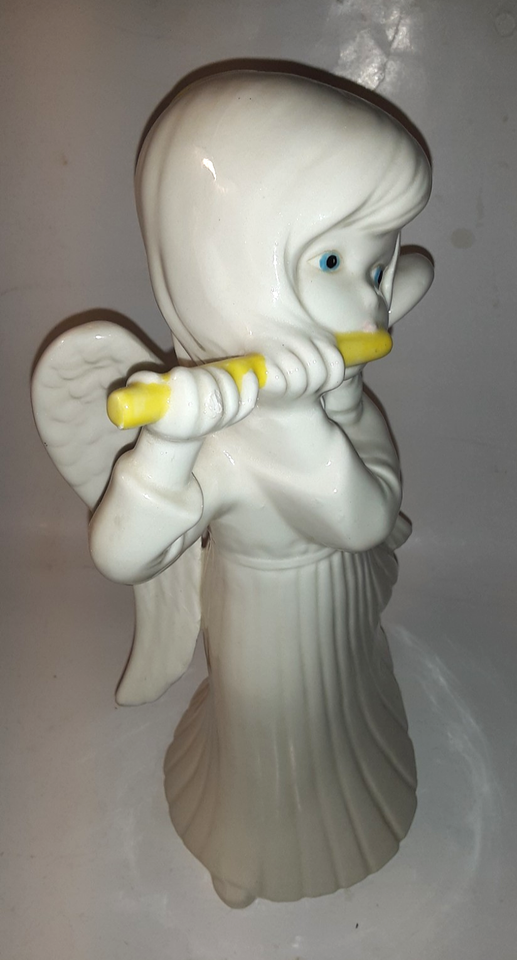 Set of 2 Large Decorative Ceramic Angels Playing Instruments 12