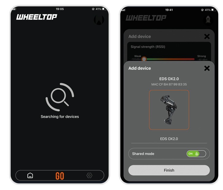 WHEELTOP app searching for and adding the EDS OX2.0 device